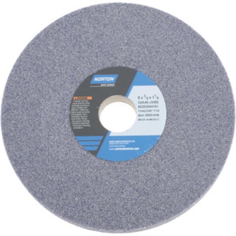 Norton 8 Diam x 1-1/4 Hole x 3/4 Thick, J Hardness, 46 Grit Surface Grinding Wheel Aluminum Oxide, Type 1, Coarse Grade, 3,600 Max RPM, Vitrified Bond, No Recess 66253044161 – 95245924