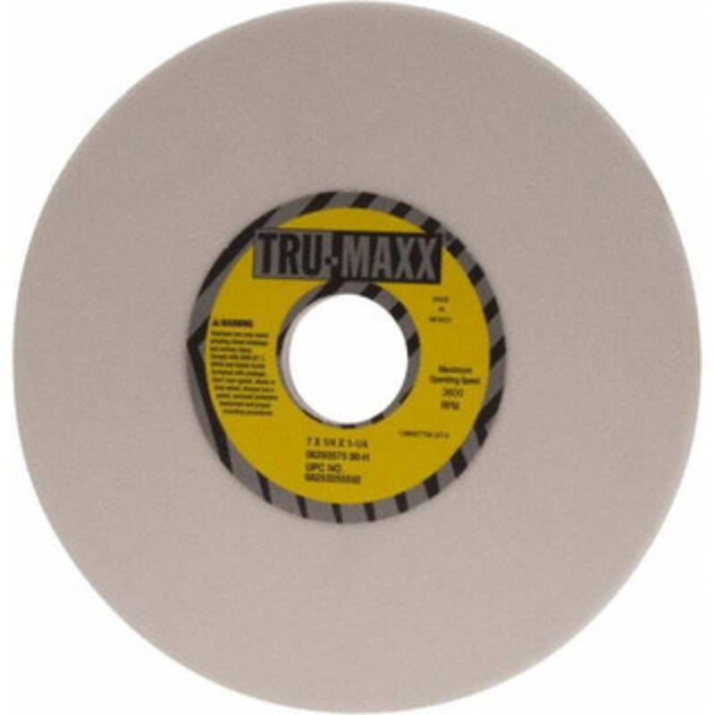 Tru-Maxx 7 Diam x 1-1/4 Hole x 1/4 Thick, H Hardness, 80 Grit Surface Grinding Wheel Aluminum Oxide, Type 1, Medium Grade, 3,600 Max RPM, Vitrified Bond, No Recess 66253255592 – 06293575