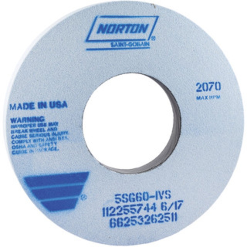 Norton 12 Diam x 5 Hole x 1 Thick, K Hardness, 60 Grit Surface Grinding Wheel Ceramic, Type 1, Medium Grade, 2,070 Max RPM, Vitrified Bond, No Recess 66253262513 – 05344171