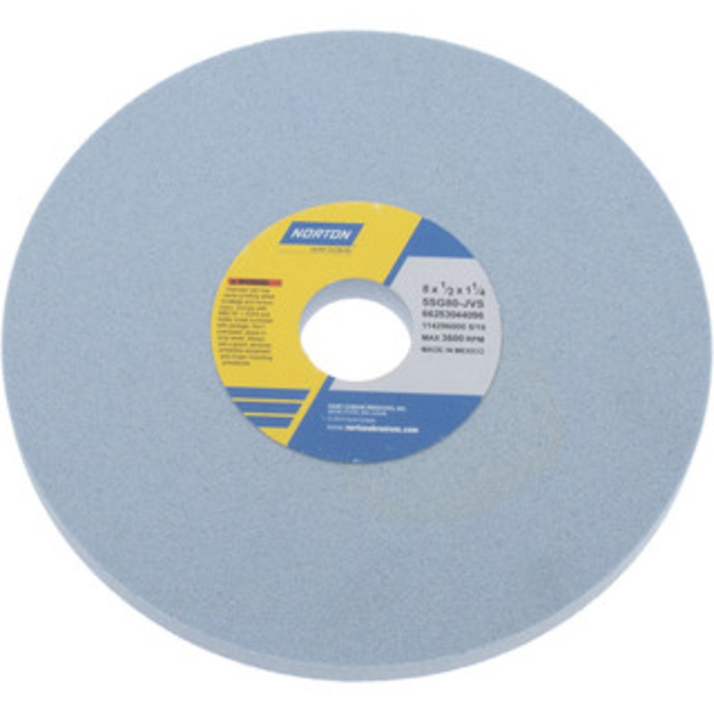 Norton 8 Diam x 1-1/4 Hole x 1/2 Thick, J Hardness, 80 Grit Surface Grinding Wheel Ceramic, Type 1, Medium Grade, 3,600 Max RPM, Vitrified Bond, No Recess 66253044096 – 05008552