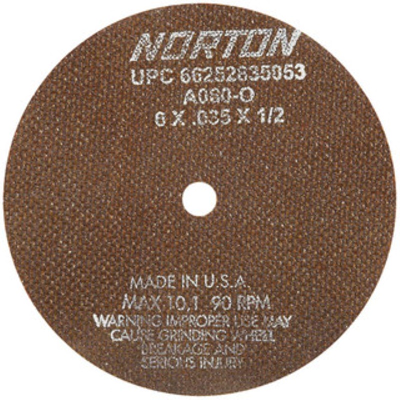 Norton 8 x 0.035, 1/2 Hole 60 Grit Aluminum Oxide Cutoff Wheel Medium Grade, Reinforced, 7,640 Max RPM, Use with Stationary Grinders 66253043014 – 01350925