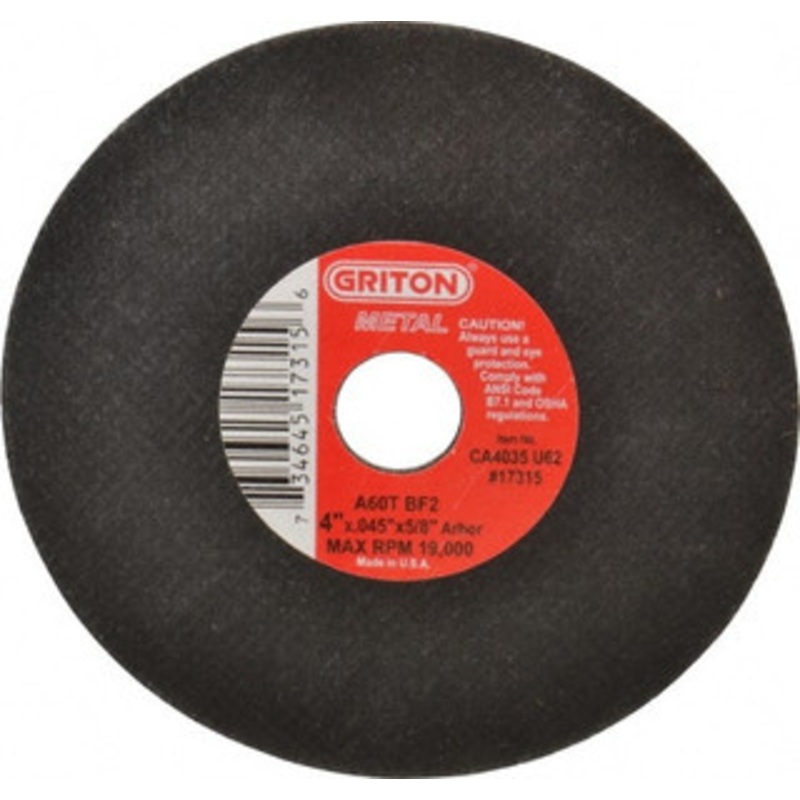 Value Collection 4 x 0.045, 5/8 Hole 60 Grit Aluminum Oxide Cutoff Wheel Medium Grade, Reinforced, 19,000 Max RPM, Use with Die Grinders CA4035U62 – 01102656