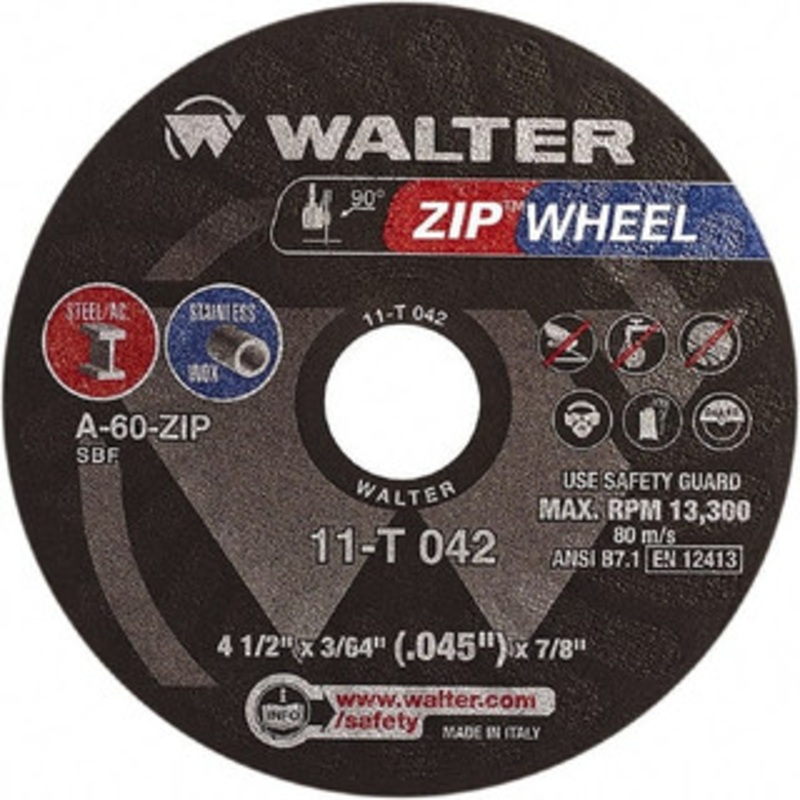 Walter Surface Technologies 4-1/2 x 3/64, 7/8 Hole 60 Grit Aluminum Oxide Cutoff Wheel Medium Grade, Reinforced, 13,300 Max RPM, Use with Angle Grinders 11T042 – 77331080