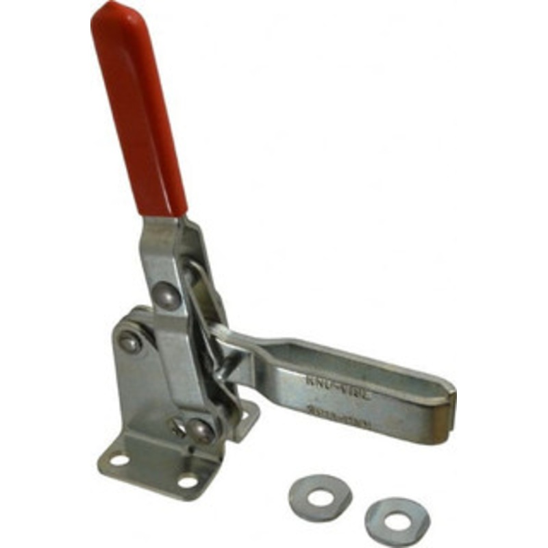 Knu-Vise 600 Lb Holding Capacity, Vertical Handle, Manual Hold Down Toggle Clamp 57 Handle Movement, 106 Bar Opening, U-Bar, Flanged Base, Carbon Steel V-600 – 72462658