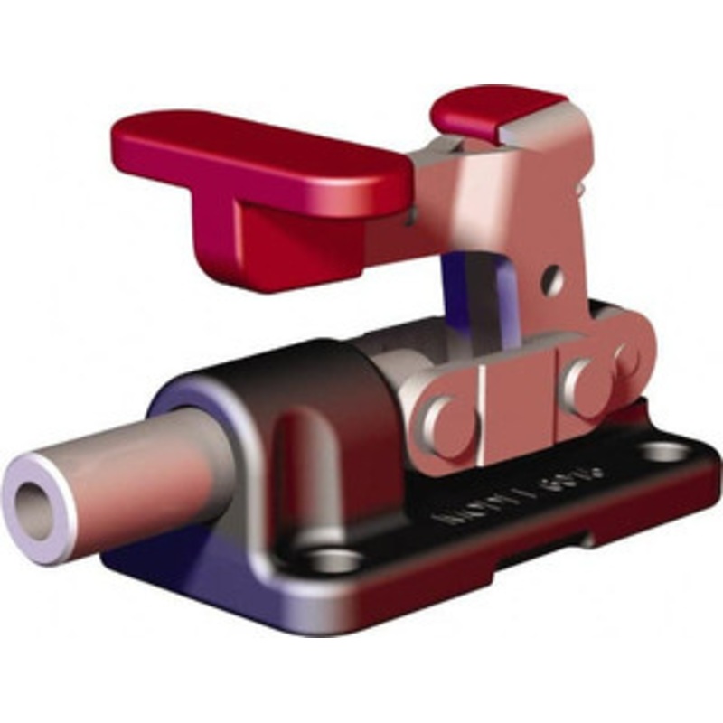 Destaco 562.02 Lb Load Capacity, Flanged Base, Carbon Steel, Standard Straight Line Action Clamp 4 Mounting Holes, 0.22 Mounting Hole Diam, 0.39 Plunger Diam, T-Handle Handle 6015-R – 79120564