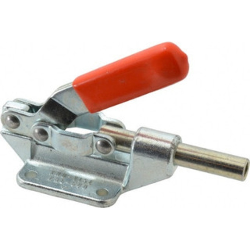 Knu-Vise 600 Lb Load Capacity, Flanged Base, Carbon Steel, Standard Straight Line Action Clamp 4 Mounting Holes, 0.22 Mounting Hole Diam, 7/16 Plunger Diam, Straight Handle PHL-600 – 05761150