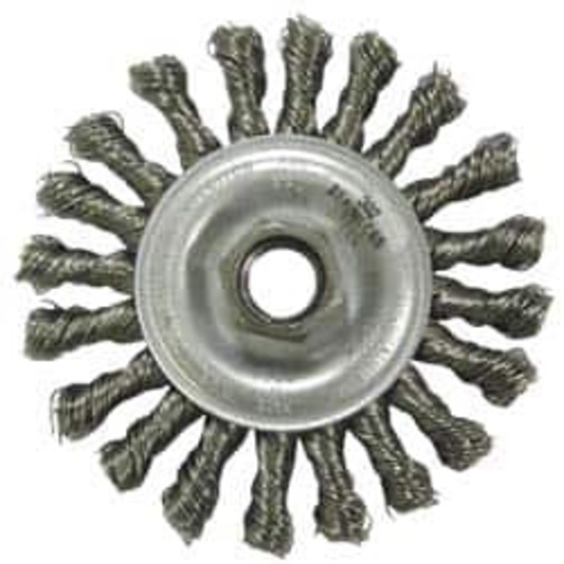 Anderson Products 4 OD, M14x2.00 Arbor Hole, Knotted Stainless Steel Wheel Brush 3/8 Face Width, 1 Trim Length, 0.02 Filament Diam, 20,000 RPM 12150 – 06220842