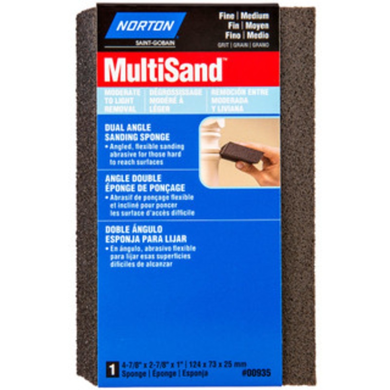 Norton 2-7/8 Wide x 4-7/8 Long, Medium & Fine Grade Sanding Sponge 80 & 120 Grit, 1 Thick, Doublesided 07660700935 – 08051229