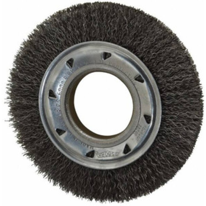 Osborn 6 OD, 2 Arbor Hole, Crimped Steel Wheel Brush 7/8 Face Width, 1 Trim Length, 0.014 Filament Diam, 6,000 RPM 0002243300 – 06081236