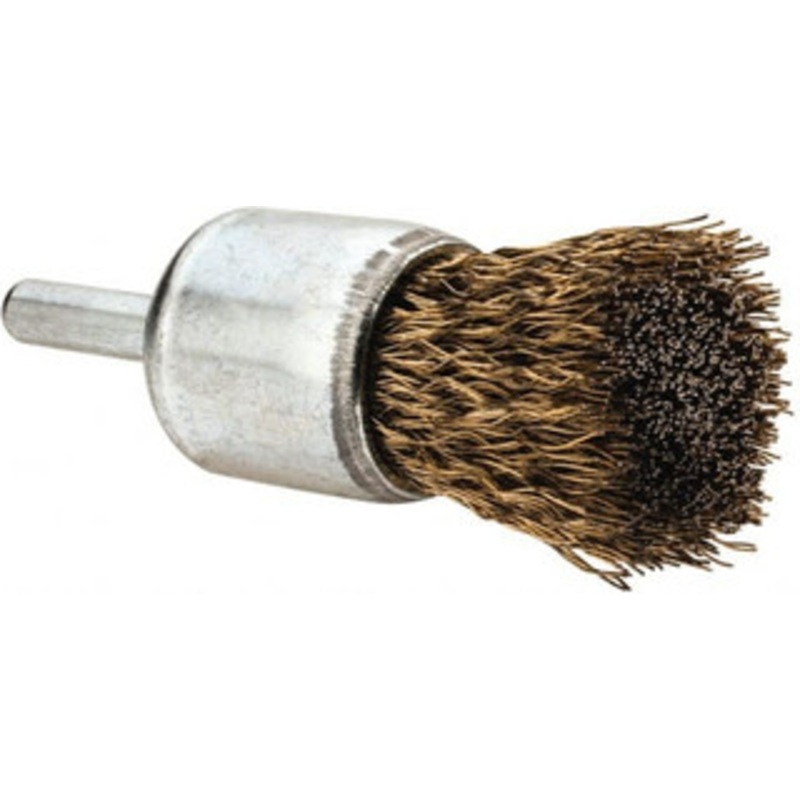 Value Collection 1 Diam Brass-Coated Steel Crimped End Brush 1-1/4 Trim Length, 1/4 Shank Diam, 4,500 Max RPM S88934781 – 88934781