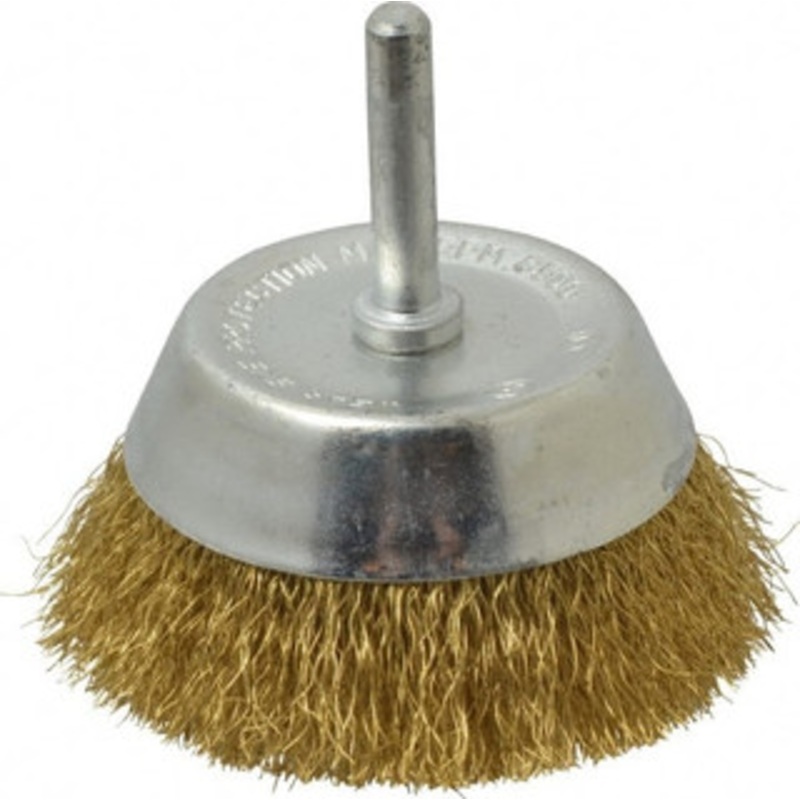 Value Collection 2-3/4 Diam 1/4 Shank Brass Fill Cup Brush Crimped Wire, 0.008 Wire Diam, 7/8 Trim, 8,500 Max RPM 3107006320 – 74038639