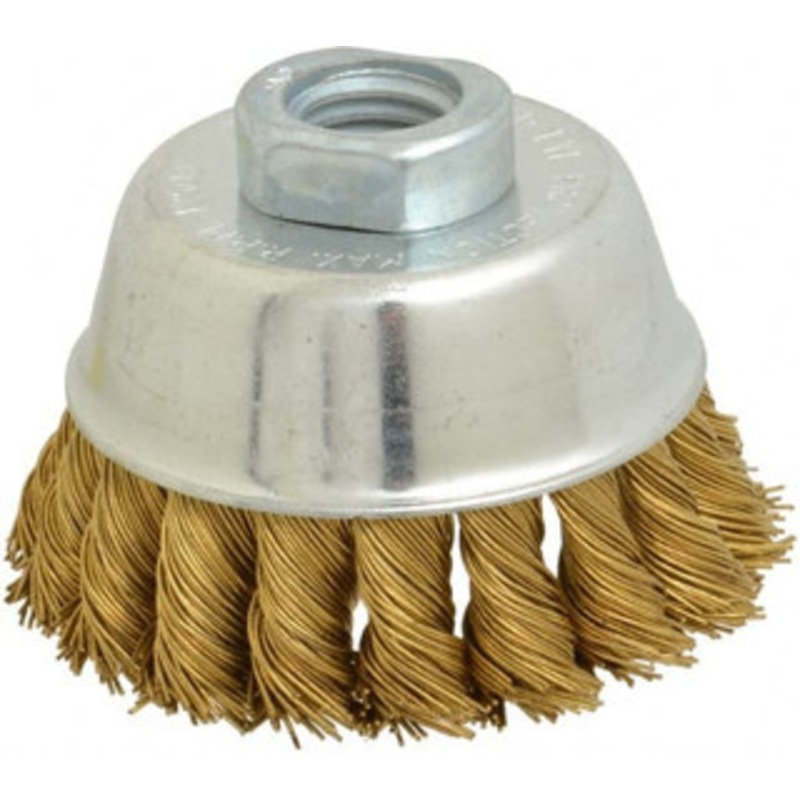 Value Collection 2-3/4 Diam 5/8-11 Threaded Arbor Brass Fill Cup Brush Knotted Wire, 0.02 Wire Diam, 3/4 Trim, 12,500 Max RPM 2107558350 – 74038530