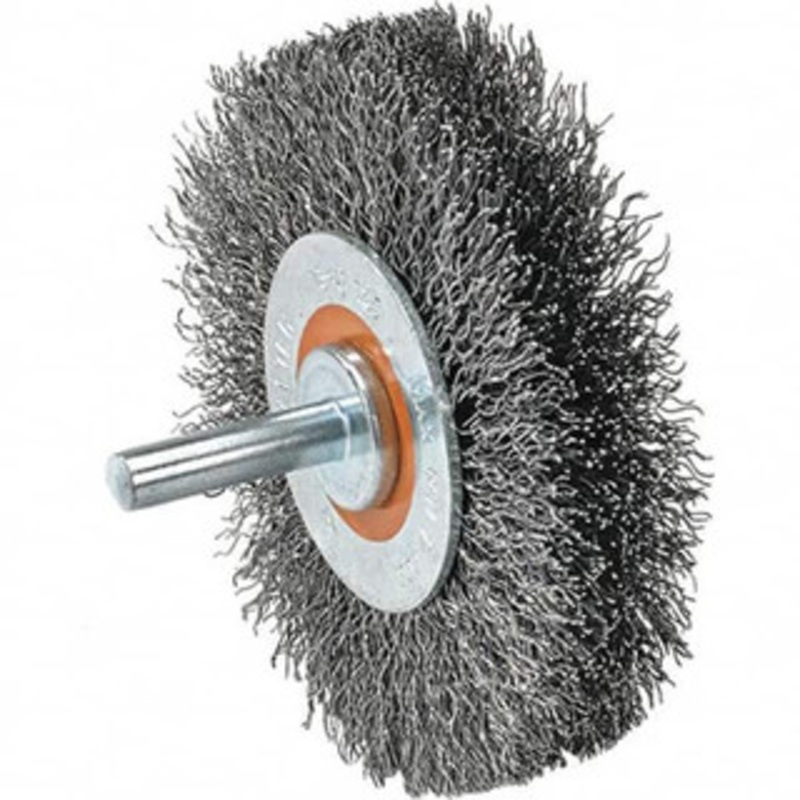 Walter Surface Technologies 1-3/8 OD, 1/4 Shank Diam, Crimped Stainless Steel Wheel Brush 1/4 Face Width, 0.008 Filament Diam, 25,000 RPM 13C160 – 57858102