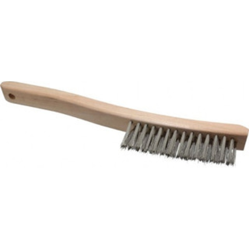 Osborn 3 Rows x 14 Columns Stainless Steel Scratch Brush 13-3/4 OAL, 1-1/2 Trim Length, Wood Curved Handle 0005438800 – 53502779