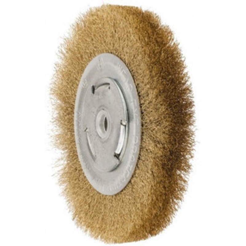 Value Collection 6 OD, 5/8 Arbor Hole, Crimped Brass Wheel Brush 1 Face Width, 1-1/8 Trim Length, 0.008 Filament Diam, 6,000 RPM 0315010320 – 74038852