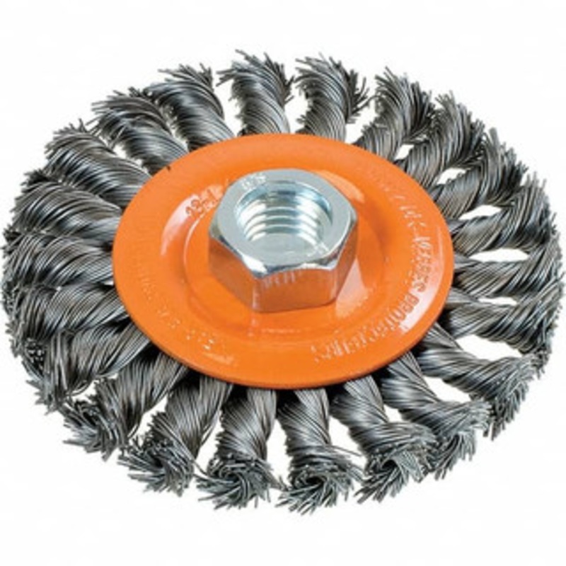 Walter Surface Technologies 4 OD, 5/8-11 Arbor Hole, Knotted Steel Wheel Brush 3/8 Face Width, 0.02 Filament Diam, 20,000 RPM 13L404 – 57858698