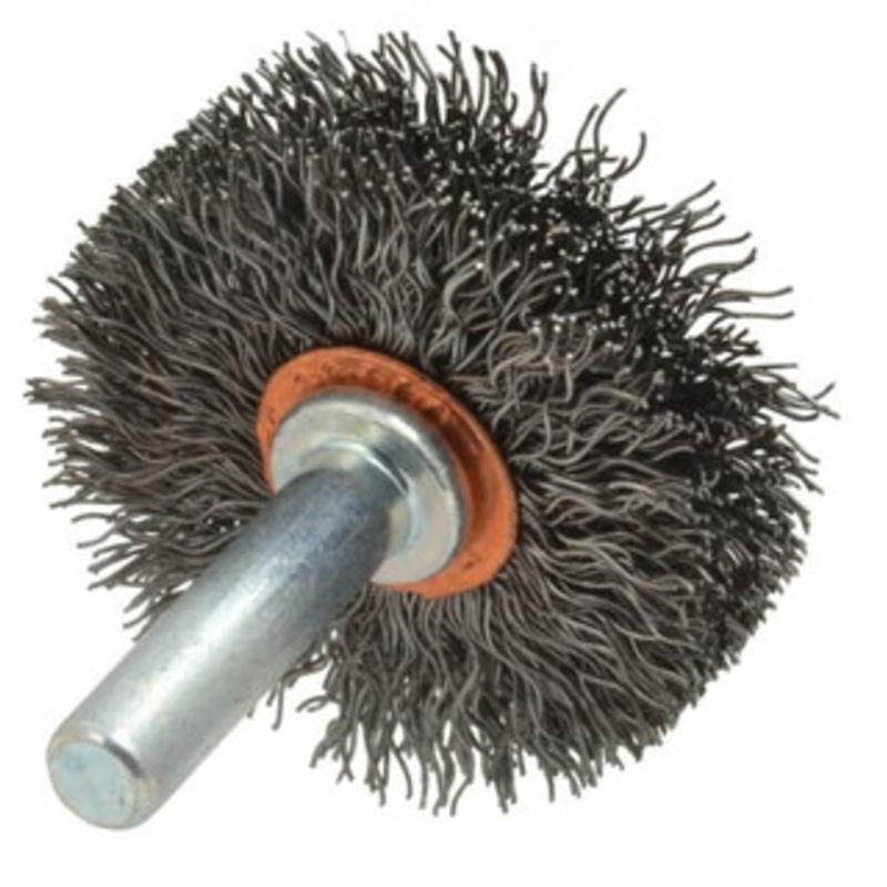 Weiler Abrasives 1-1/2 OD, 1/4 Shank Diam, Crimped Steel Wheel Brush 1/2 Face Width, 1/2 Trim Length, 0.0118 Filament Diam, 20,000 RPM 90310 – 00462887