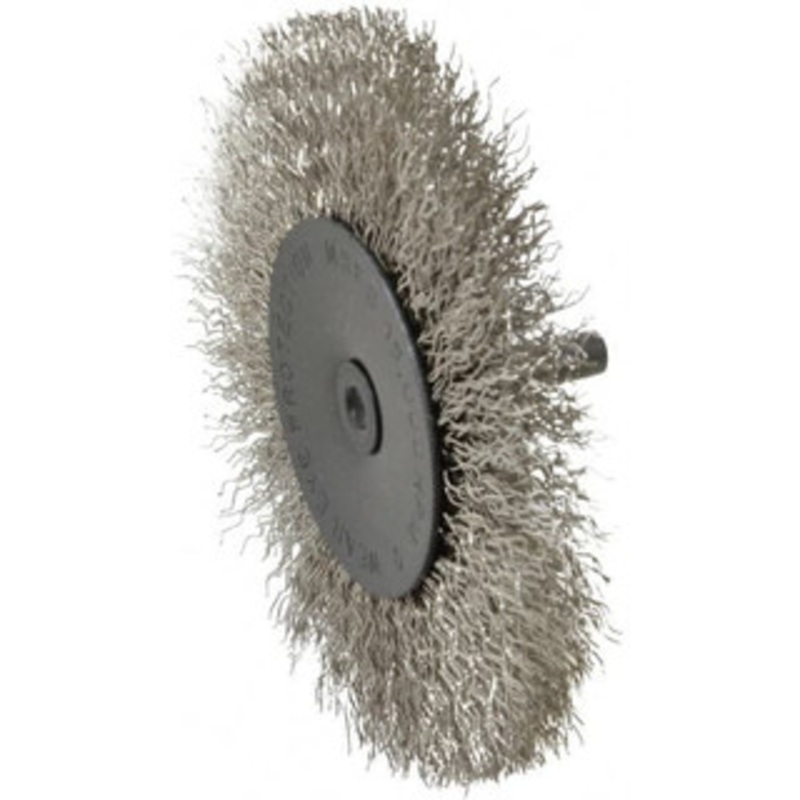 Osborn 4 OD, 1/4 Shank Diam, Crimped Stainless Steel Wheel Brush 1/2 Face Width, 1 Trim Length, 0.014 Filament Diam, 15,000 RPM 0001145600 – 06082259
