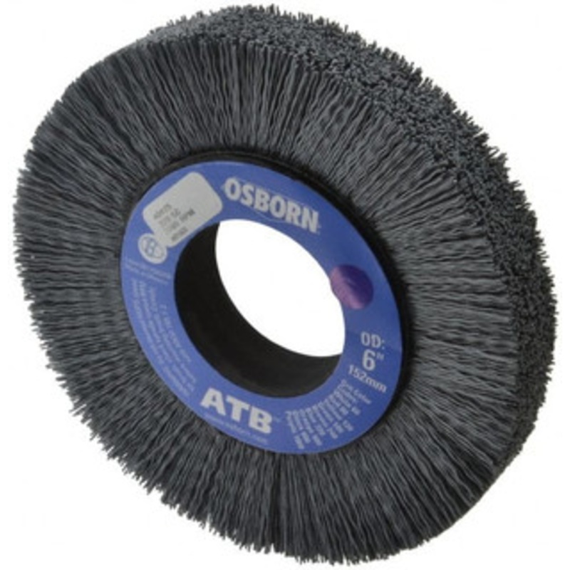 Osborn 6 OD, 2 Arbor Hole, Crimped Nylon Wheel Brush 1 Face Width, 1-1/4 Trim Length, 0.022 Filament Diam, 3,600 RPM 0004062500 – 01063528