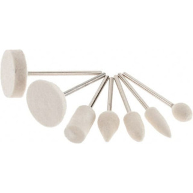 Value Collection 7 Piece, 3/32 Shank Diam, Wool Felt Bob Set Medium Density, Includes Ball, Cone, Cylinder, Flame, Olive & Oval Bobs 516211 – 91088468