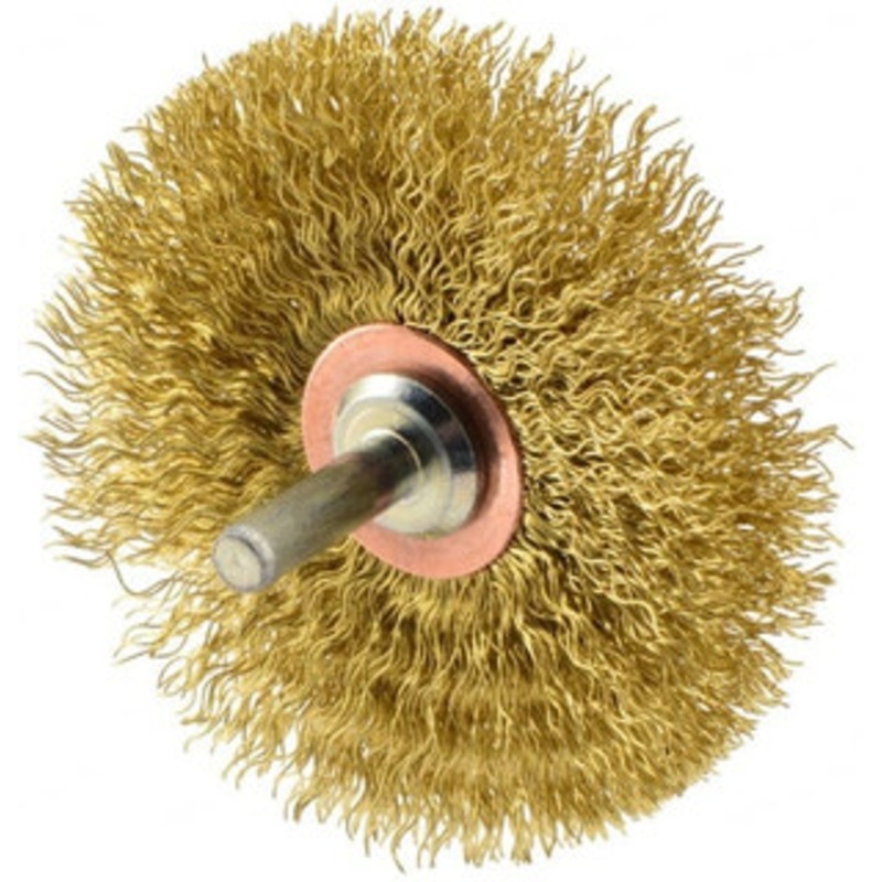 Weiler Abrasives 3 OD, 1/4 Shank Diam, Crimped Brass Wheel Brush 1/2 Face Width, 1 Trim Length, 0.0118 Filament Diam, 20,000 RPM 17641 – 75850008
