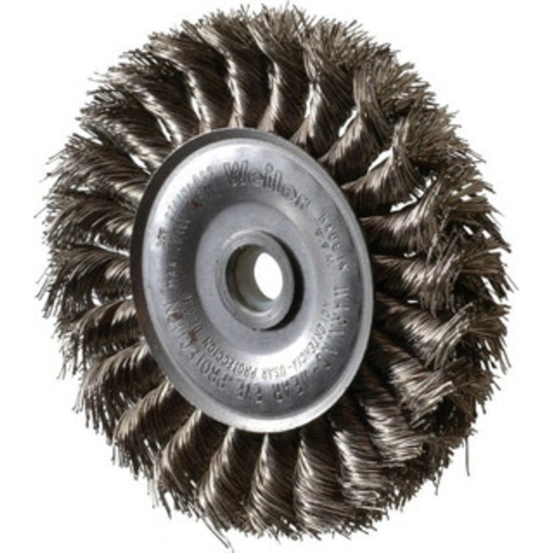 Weiler Abrasives 4 OD, 1/2 Arbor Hole, Knotted Stainless Steel Wheel Brush 1/2 Face Width, 7/8 Trim Length, 0.014 Filament Diam, 20,000 RPM 94633 – 03597085