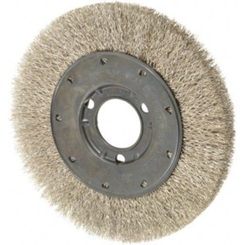 Osborn 6 OD, 1-1/4 Arbor Hole, Crimped Stainless Steel Wheel Brush 5/8 Face Width, 1-1/8 Trim Length, 0.0104 Filament Diam, 6,000 RPM 0002110500 – 53491429