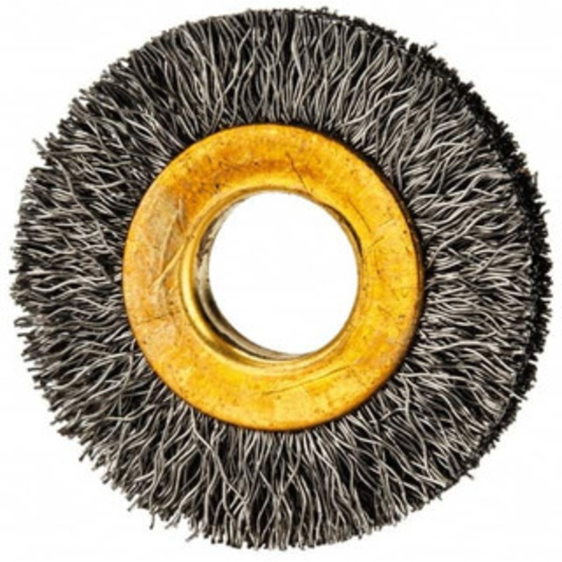 Value Collection 1-1/4 OD, 3/8 Arbor Hole, Crimped Steel Wheel Brush 1/4 Face Width, 9/32 Trim Length, 0.007 Filament Diam, 20,000 RPM S00651661 – 00651661