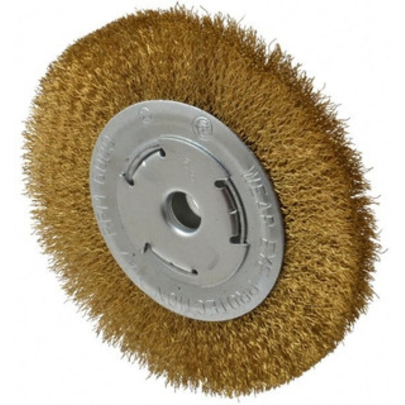 Value Collection 6 OD, 1/4 Arbor Hole, Crimped Brass Wheel Brush 1/2 Face Width, 1-1/8 Trim Length, 0.012 Filament Diam, 6,000 RPM 0315012330 – 74038902