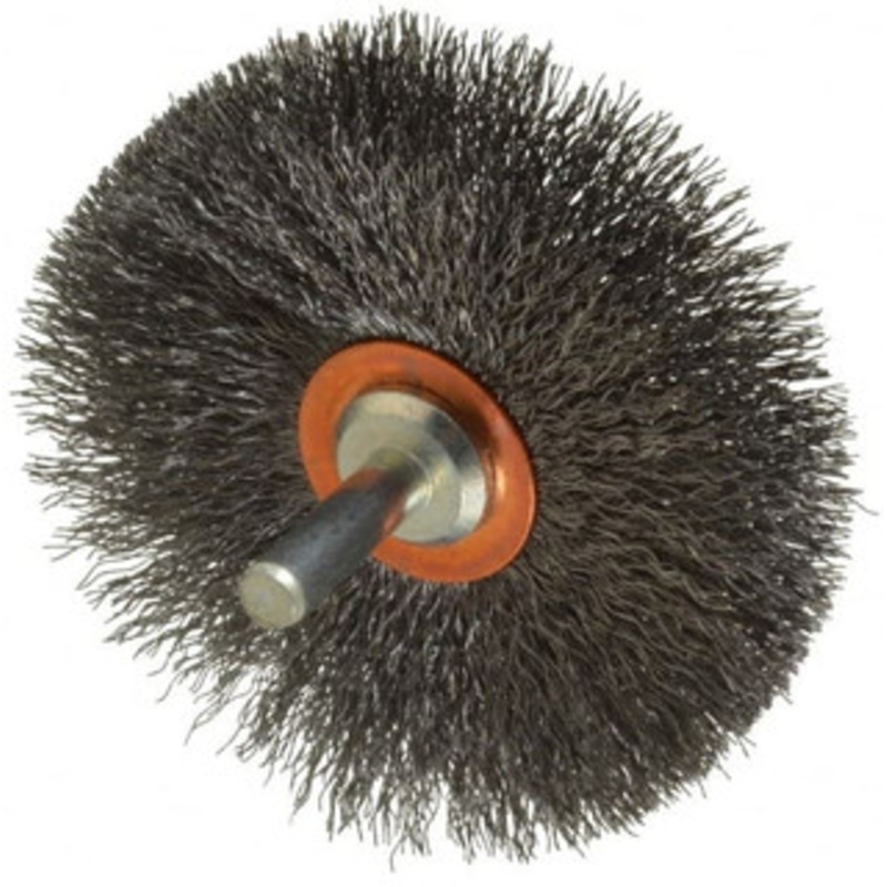 Weiler Abrasives 3 OD, 1/4 Shank Diam, Crimped Steel Wheel Brush 1/2 Face Width, 1 Trim Length, 0.008 Filament Diam, 20,000 RPM 98542 – 75849893