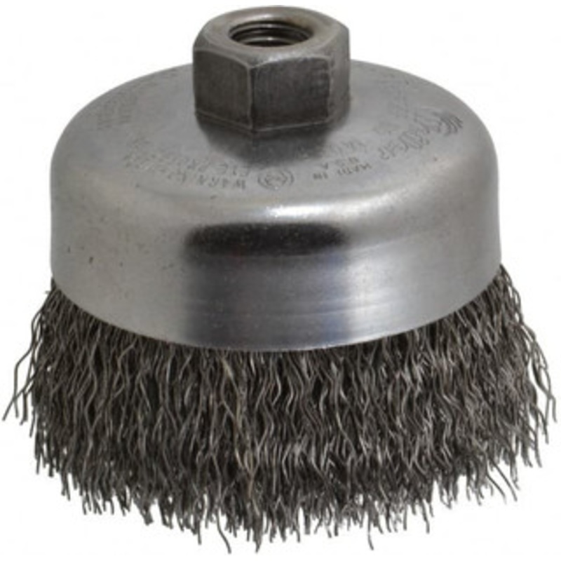 Weiler Abrasives 4 Diam 5/8-11 Threaded Arbor Steel Fill Cup Brush Crimped Wire, 0.02 Wire Diam, 1-3/8 Trim, 9,000 Max RPM 93653 – 03597721