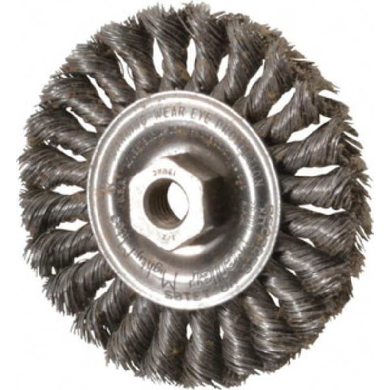 Weiler Abrasives 4 OD, 1/2-13 Arbor Hole, Knotted Steel Wheel Brush 1/2 Face Width, 7/8 Trim Length, 0.014 Filament Diam, 20,000 RPM 94637 – 03597127