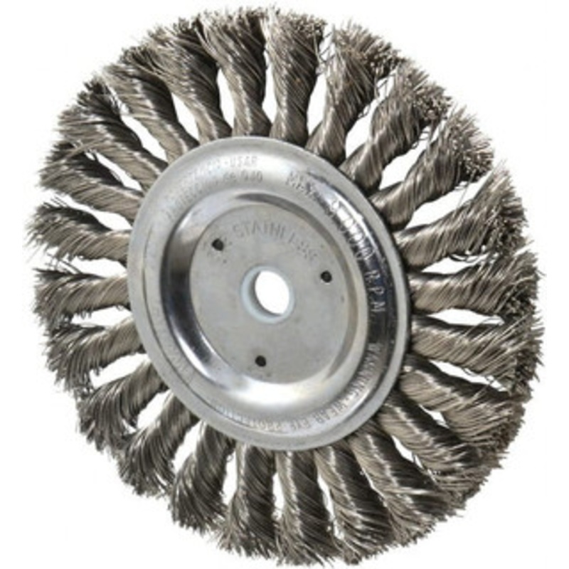 Weiler Abrasives 6 OD, 5/8 Arbor Hole, Knotted Stainless Steel Wheel Brush 1/2 Face Width, 1-3/8 Trim Length, 0.016 Filament Diam, 9,000 RPM 94645 – 03597200