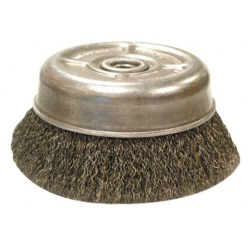 Anderson Products 6 Diam 5/8-11 Threaded Arbor Stainless Steel Fill Cup Brush Crimped Wire, 0.02 Wire Diam, 1-3/8 Trim, 6,600 Max RPM 10355 – 00555706
