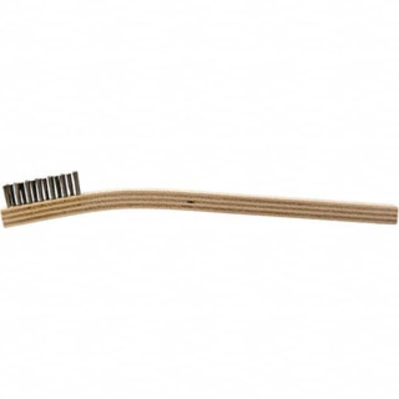 Brush Research Manufacturing 2 Rows x 7 Columns Stainless Steel Scratch Brush 1/2 Brush Length, 7-1/4 OAL, 1/2 Trim Length, Wood Curved Back Handle 93AW – 98030042