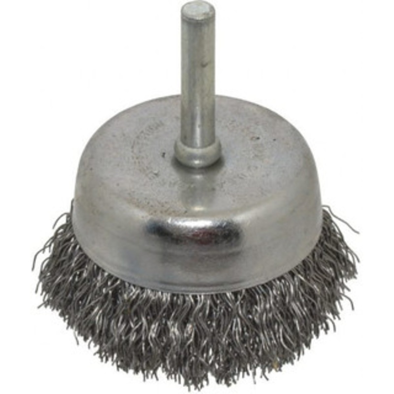 Made in USA 2-1/4 Diam 1/4 Shank Steel Fill Cup Brush Crimped Wire, 0.014 Wire Diam, 5/8 Trim, 13,000 Max RPM PB33010 – 03541208