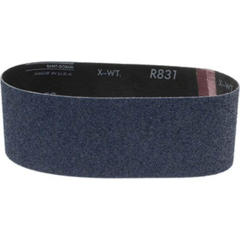Norton 3 Wide x 21 OAL, 50 Grit, Zirconia Alumina Abrasive Belt Zirconia Alumina, Coarse, Coated, Y Weighted Cloth Backing, Series 3X 07660749265 – 03061793