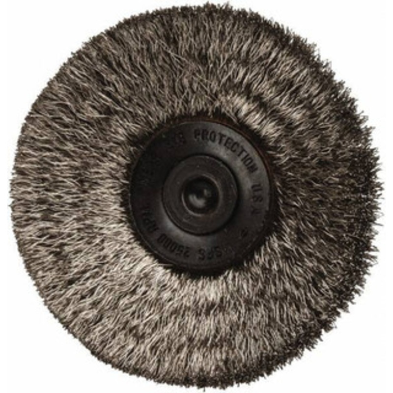 Osborn 2-1/2 OD, 1/4 Shank Diam, Crimped Stainless Steel Wheel Brush 7/16 Face Width, 11/16 Trim Length, 0.006 Filament Diam, 20,000 RPM 0001147500 – 06082440