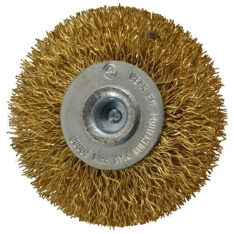 Value Collection 2 OD, 1/4 Shank Diam, Crimped Brass Wheel Brush 5/16 Face Width, 1/2 Trim Length, 0.012 Filament Diam, 20,000 RPM 53050063301 – 74038670