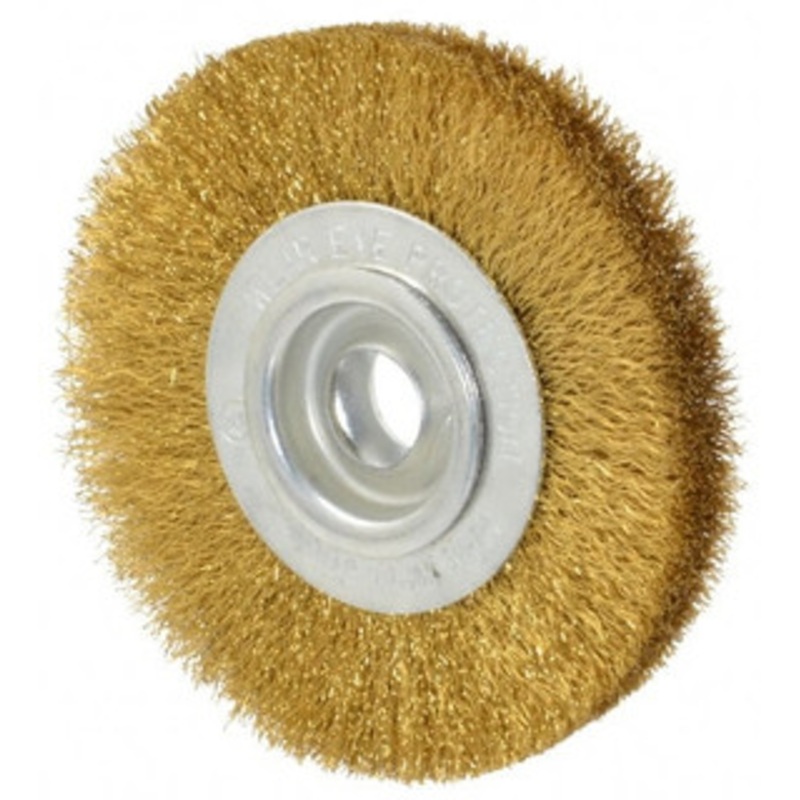 Value Collection 4 OD, 5/8 Arbor Hole, Crimped Brass Wheel Brush 1/2 Face Width, 5/8 Trim Length, 0.008 Filament Diam, 6,000 RPM 0310012320 – 74038811