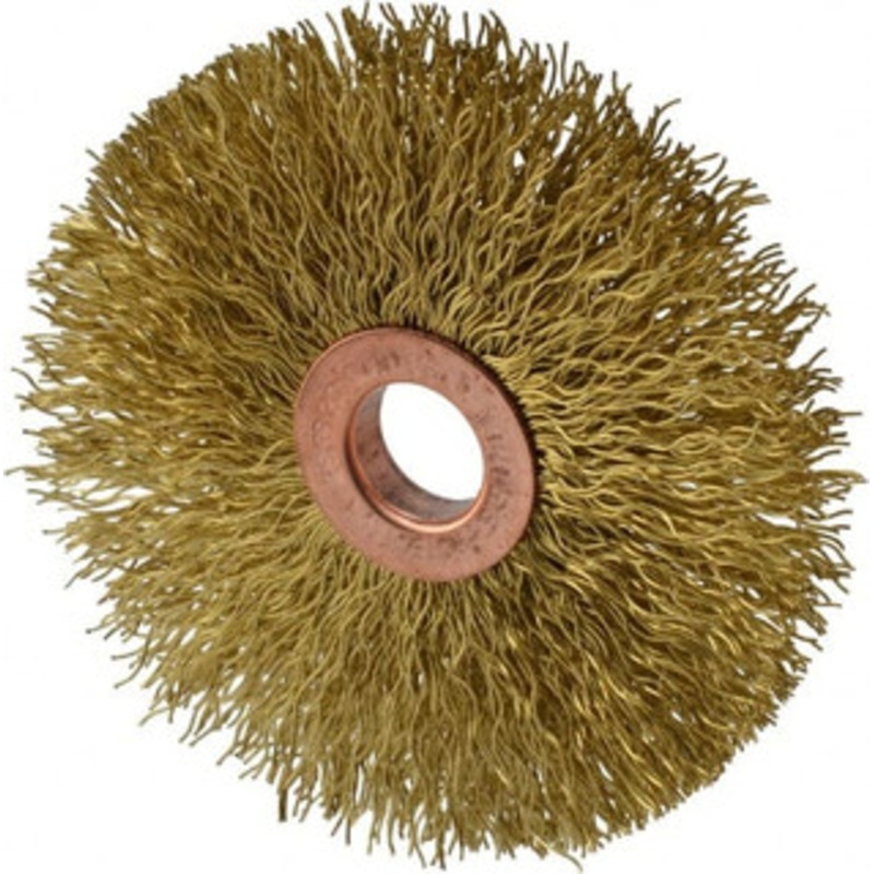 Weiler Abrasives 3 OD, 1/2 Arbor Hole, Crimped Brass Wheel Brush 5/8 Face Width, 1 Trim Length, 0.014 Filament Diam, 20,000 RPM 29078 – 75852756
