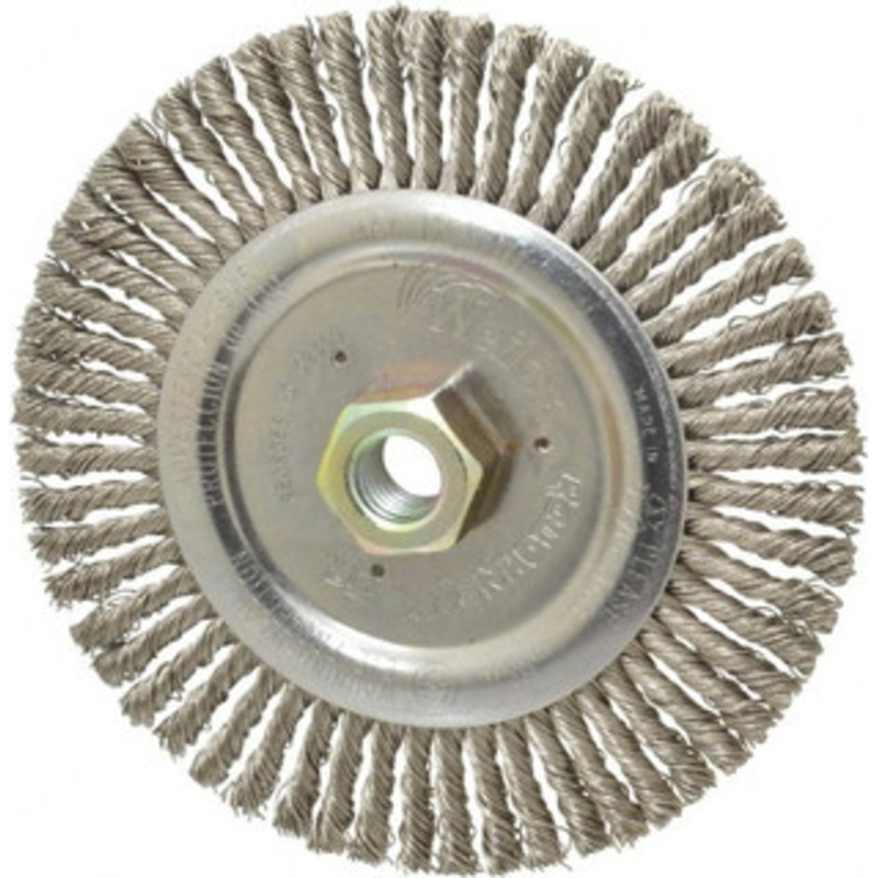 Weiler Abrasives 6 OD, 5/8-11 Arbor Hole, Knotted Stainless Steel Wheel Brush 3/16 Face Width, 1-1/8 Trim Length, 0.02 Filament Diam, 12,500 RPM 94665 – 03597408