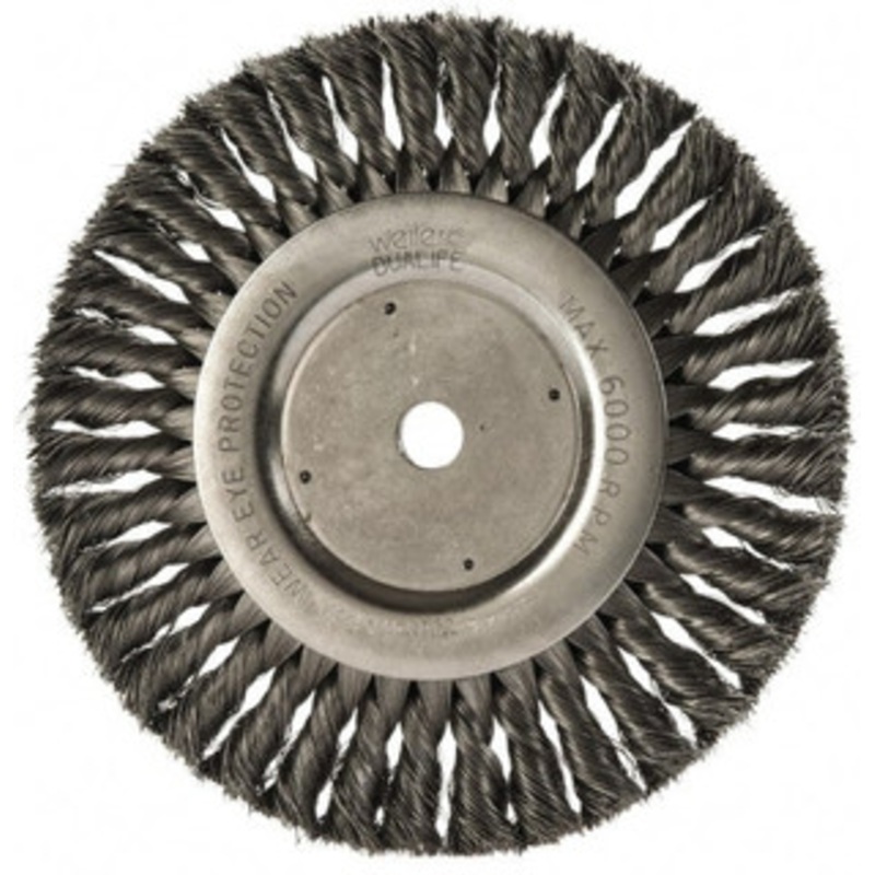 Weiler Abrasives 8 OD, 5/8 Arbor Hole, Knotted Steel Wheel Brush 5/8 Face Width, 1-5/8 Trim Length, 0.0118 Filament Diam, 6,000 RPM 08125 – 75845297