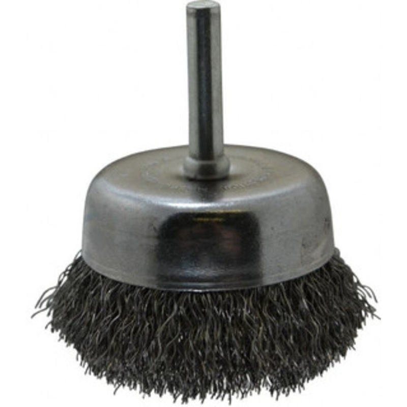 Made in USA 2-1/4 Diam 1/4 Shank Steel Fill Cup Brush Crimped Wire, 0.0118 Wire Diam, 5/8 Trim, 13,000 Max RPM PB32990 – 03541182