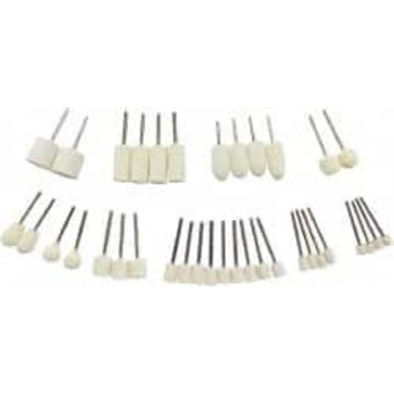 Value Collection 36 Piece, 1/8 Shank Diam, Wool Felt Bob Set Medium Density, Includes Ball, Cone, Cylinder, Flame, Olive & Oval Bobs 516203 – 91088344