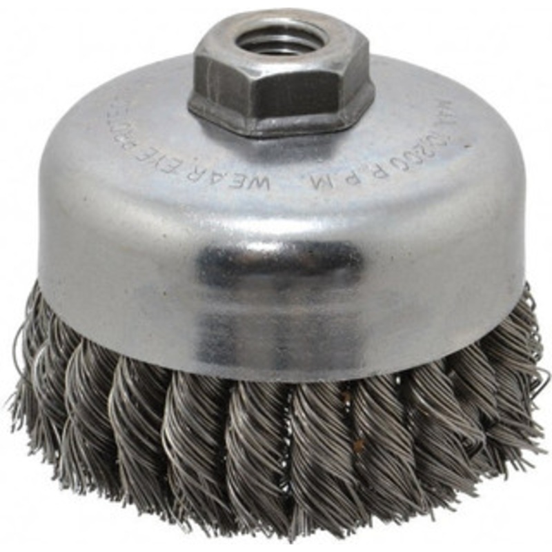 Weiler Abrasives 4 Diam 5/8-11 Threaded Arbor Steel Fill Cup Brush Knotted Wire, 0.023 Wire Diam, 1-1/4 Trim, 9,000 Max RPM 94699 – 03597994