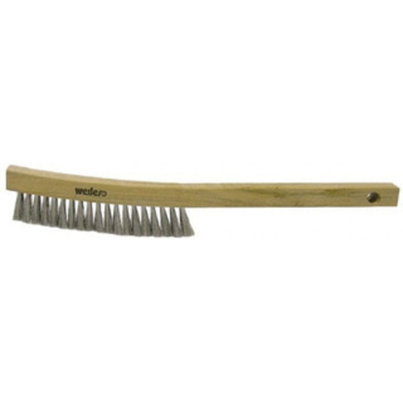 Weiler Abrasives 4 Rows x 19 Columns Stainless Steel Plater Brush 5-1/2 Brush Length, 13 OAL, 1 Trim Length, Wood Curved Handle 44232 – 82072075