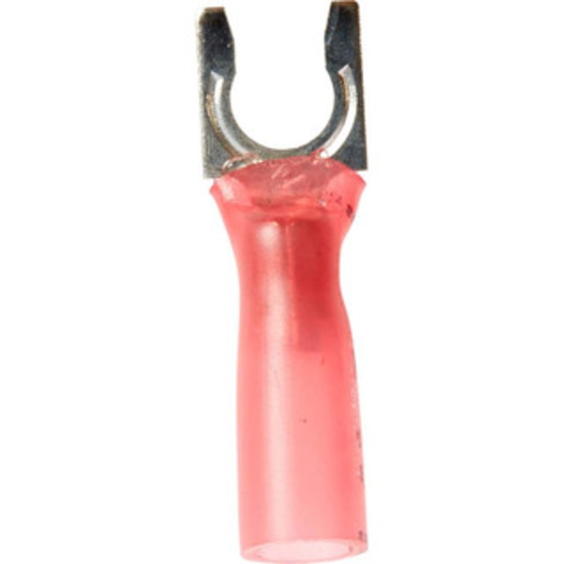 3M #10 Stud, 22 to 16 AWG Compatible, Partially Insulated, Crimp Connection, Locking Fork Terminal 0.32 Fork Width, Heat Shrink Insulation, Red, 1. OAL, 0.03 Thick 7010398218 – 73125957
