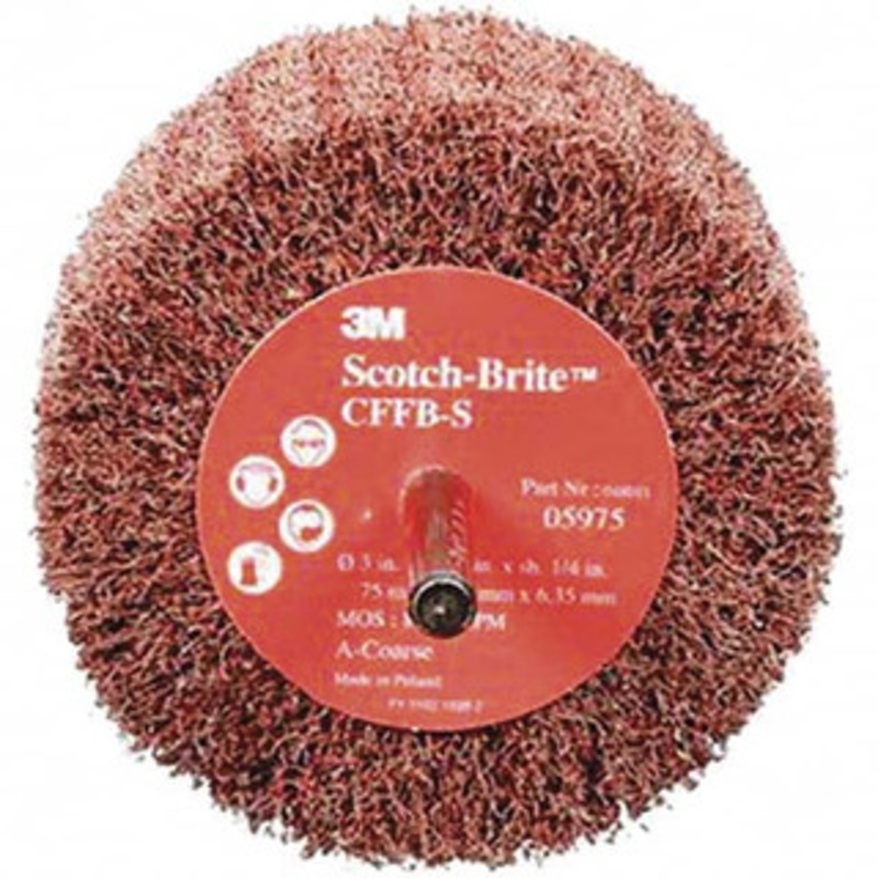3M 3 Diam x 1-3/4 Face Width, Coarse Aluminum Oxide Nonwoven Mounted Flap Wheel 1/4 Shank Mount, 8,500 Max RPM 7000077970 – 01608702