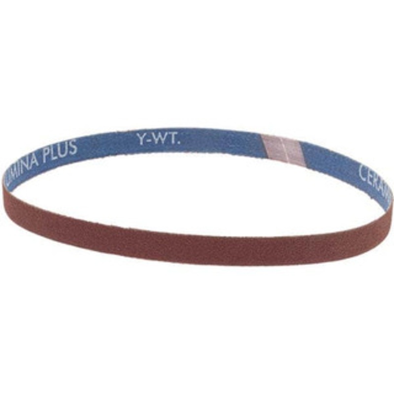 Norton 1/2 Wide x 18 OAL, 120 Grit, Ceramic Abrasive Belt Ceramic, Fine, Coated, Y Weighted Cloth Backing, Series R981 78072718706 – 05220124